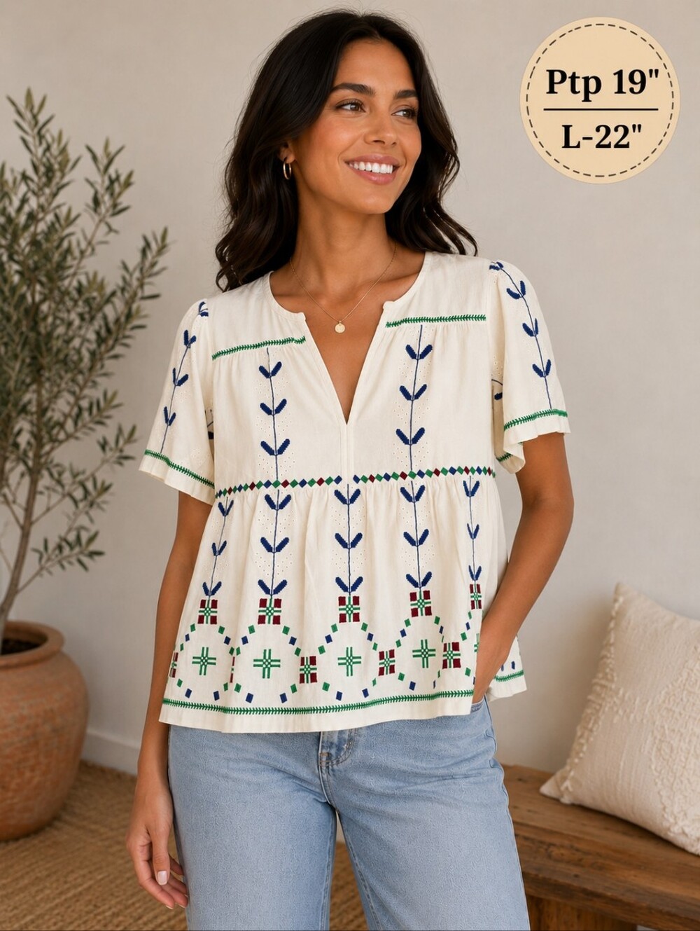 ba&sh Ecru Embroidered Boho Peplum Top